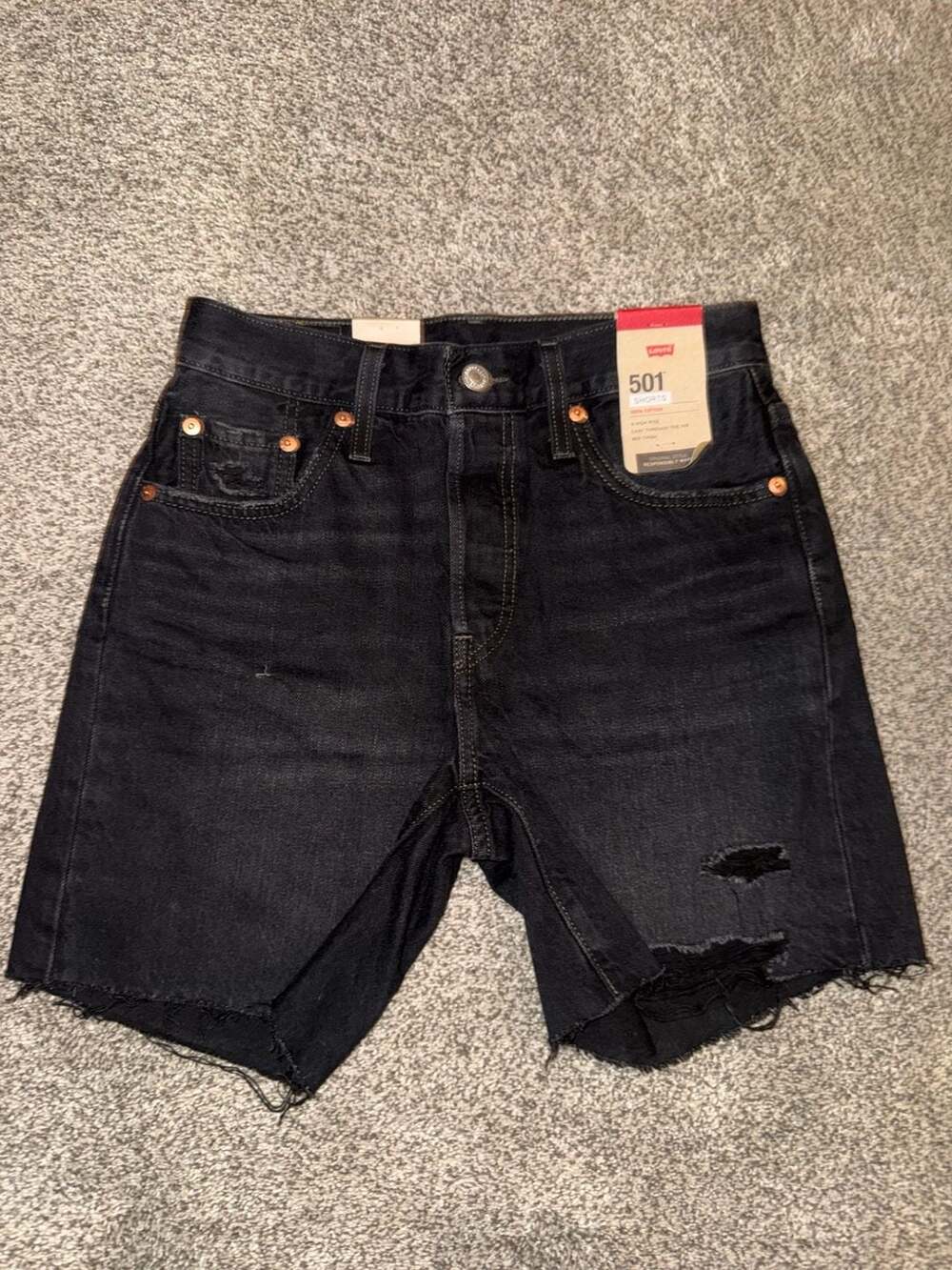 Levi's 501 High Rise Original Shorts Black Distressed Frayed Hem Size 25